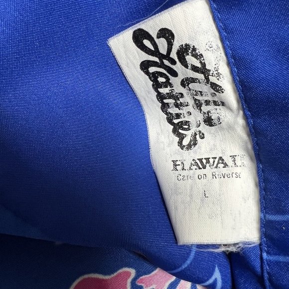 Vintage Hilo Hattie Mens Hawaiian Shirt Size L Blue Pink Floral Aloha Button Up - Picture 4 of 5